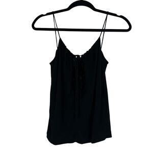 Lida Baday Black Ruffled Tank Top Womens M Y2K Vintage Summer Sleeveless Blouse